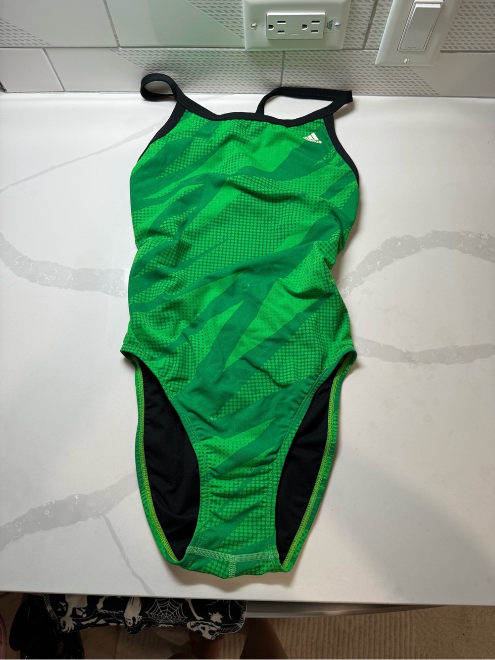 adidas Green Patterned Girls' One-Piece Swim Suit